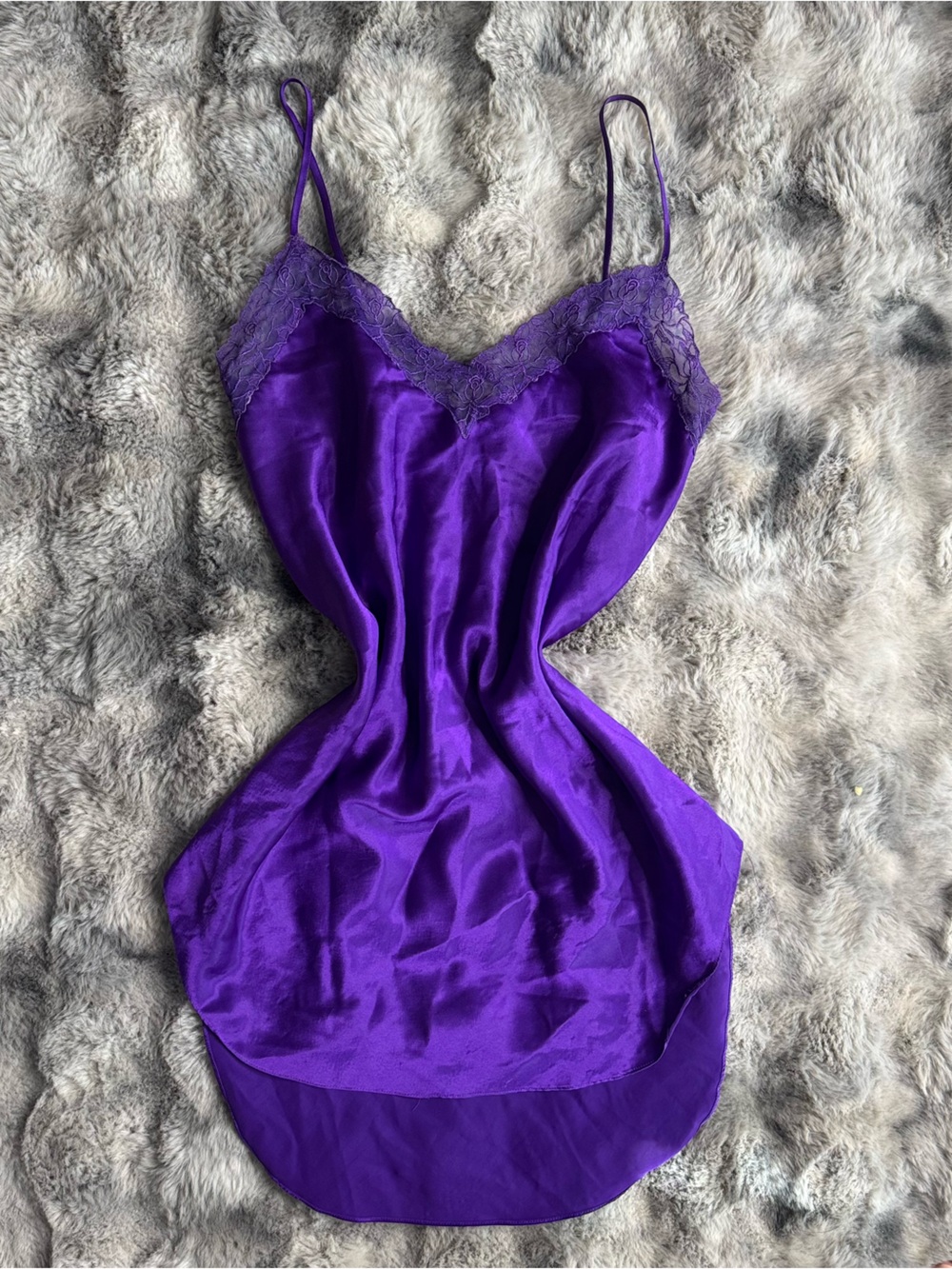 Vintage Victoria’s Secret Gold Label Purple Satin Lace Slip High-Low Hem